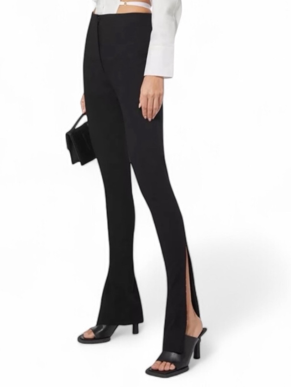 NWT Jacquemus Le Pantalon Obiou Black Linen Bootcut Slit Slim High Rise Pants 8